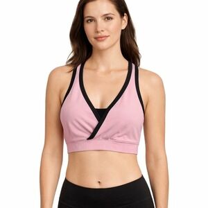 Hanes Womens Racerback Sports Bra Size S Pink Colorblock Athleisure Yoga Workout